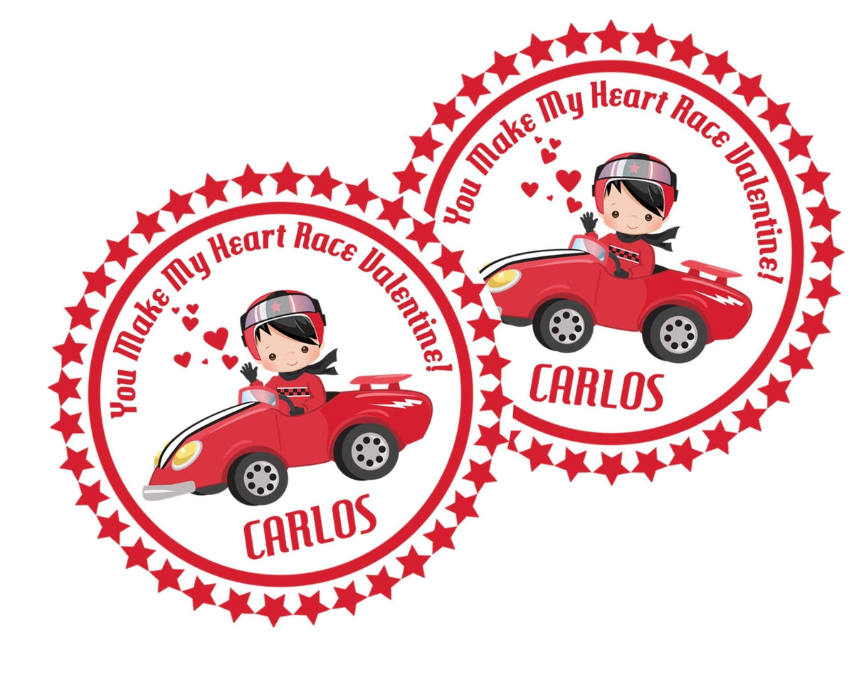 kids race driver valentine favor label with star border