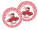 kids race driver valentine favor label with star border