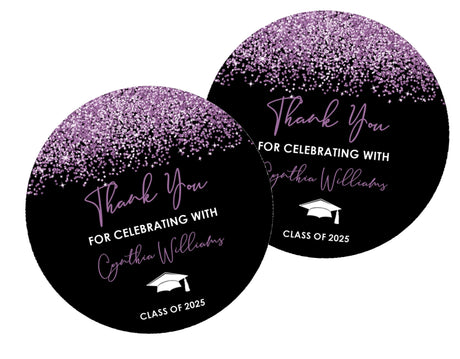 Sheet of lavender and black graduation stickers – printed glitter look