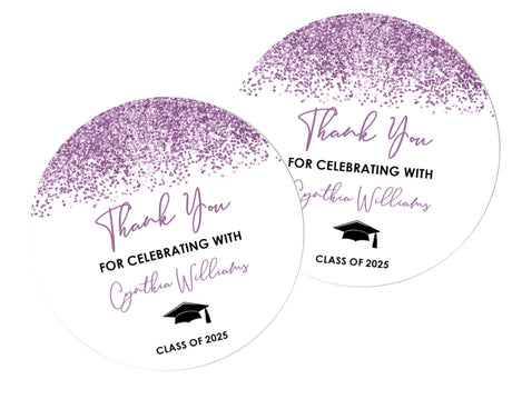 Lavender graduation stickers – printed glitter design on matte paper