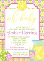 lemon baby shower invitations pink yellow citrus design
