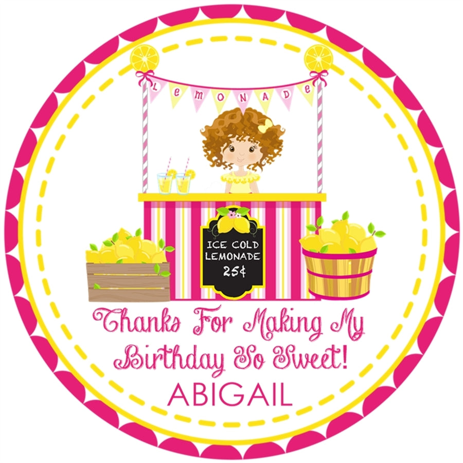 lemon birthday sticker with girl character and citrus details