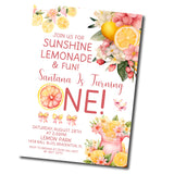 1st Birthday Pink Lemonade Birthday Party Invitations