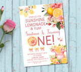 1st Birthday Pink Lemonade Birthday Party Invitations