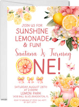 1st Birthday Pink Lemonade Birthday Party Invitations