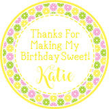lemonade birthday sticker with lemons and drink pattern