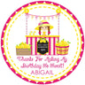 lemonade stand birthday sticker with girl and lemon display