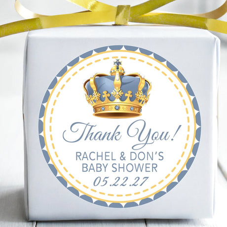 light blue and gold crown baby shower sticker