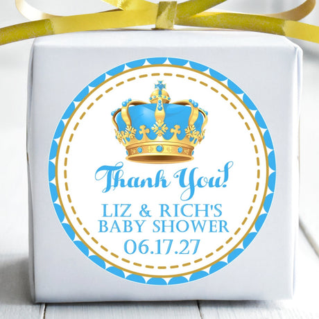 light blue and gold royal crown baby shower sticker