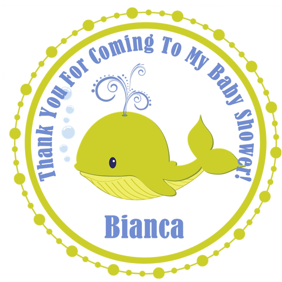 lime blue whale baby shower stickers