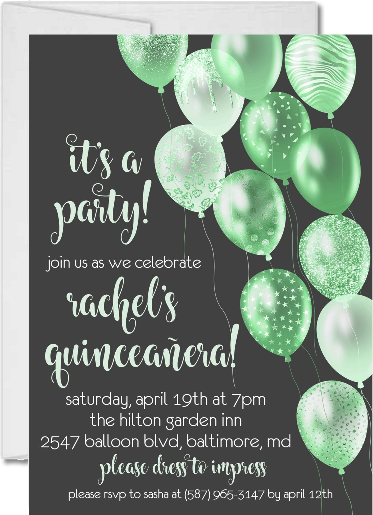lime green gray sweet 16 quinceanera invitation