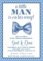 little man baby shower invitations blue bow tie design