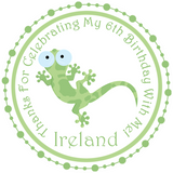 lizard birthday sticker with cute gecko and circular border design