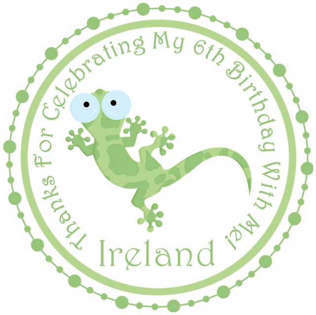 lizard birthday sticker with cute gecko and circular border design