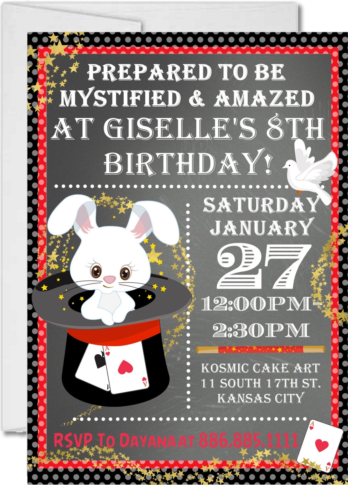 magic birthday party invitations magician rabbit design
