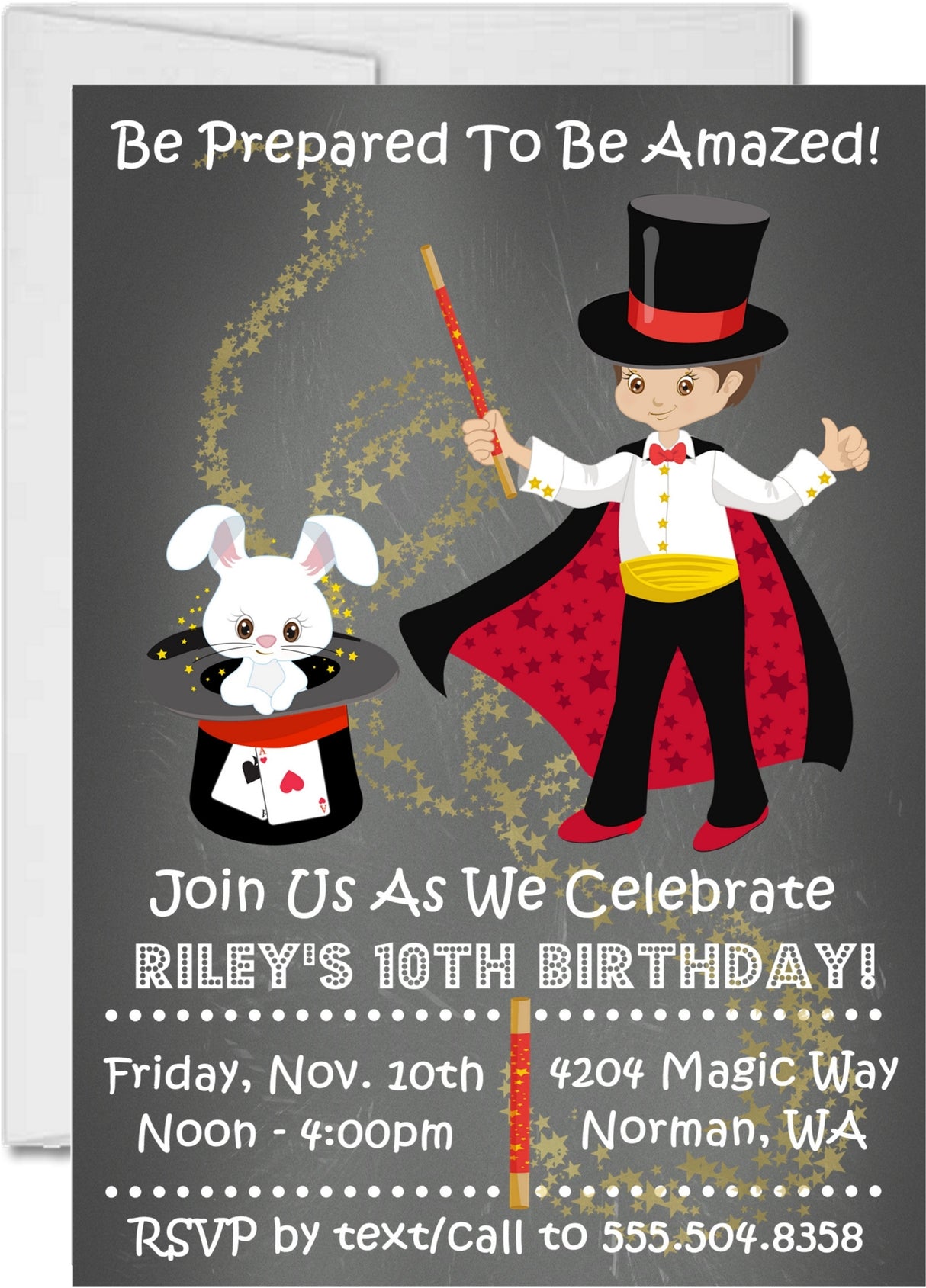 magician birthday invitations illusion show theme