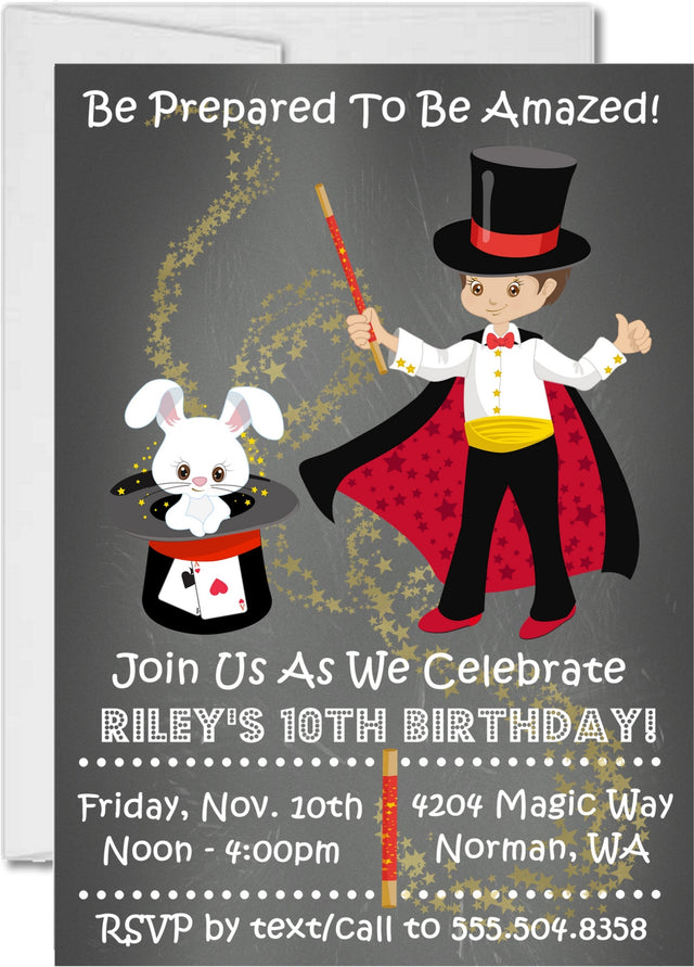 magician birthday invitations illusion show theme
