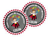 magician boy birthday sticker with colorful scarves