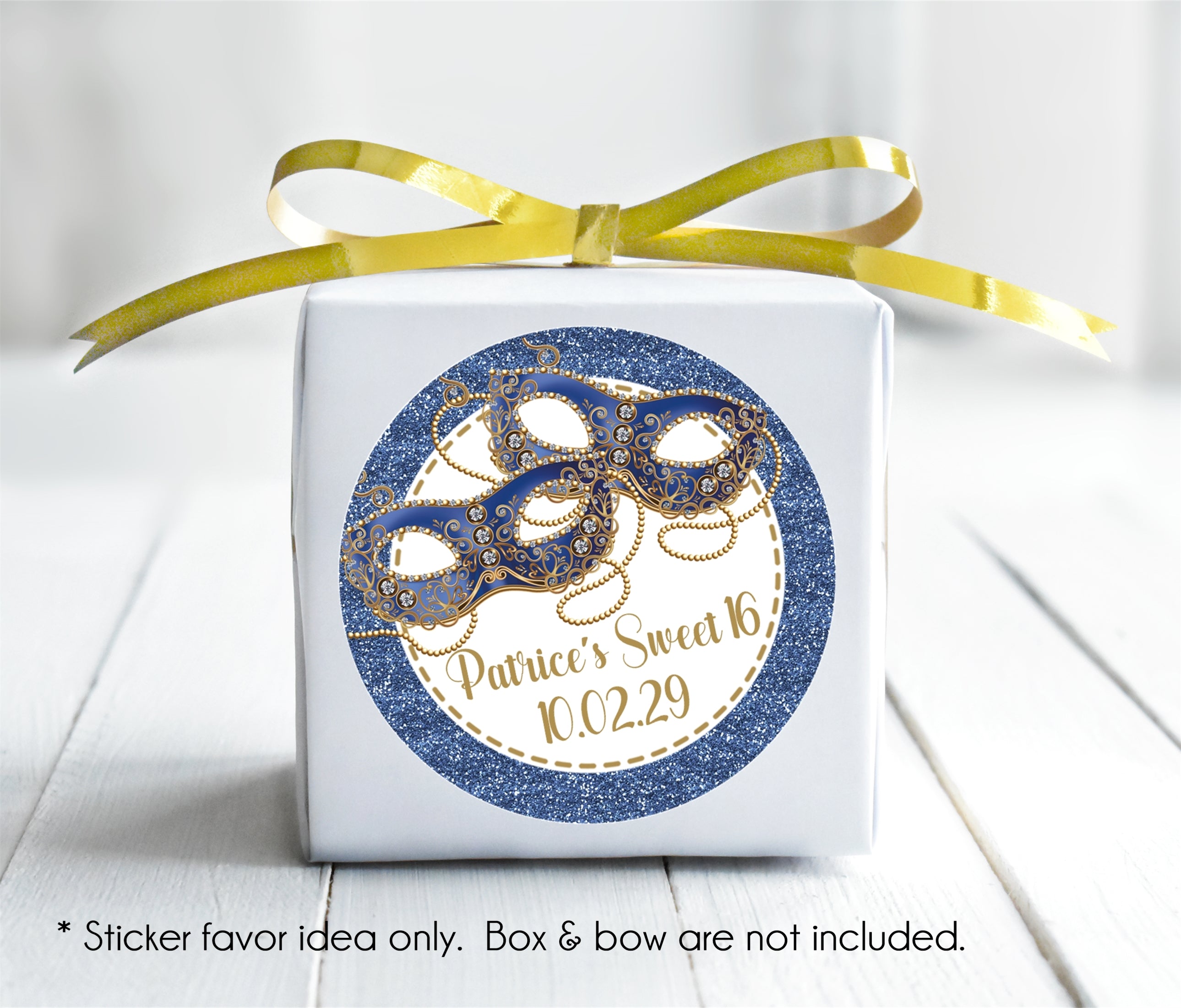 Blue and Gold Masquerade Party Stickers