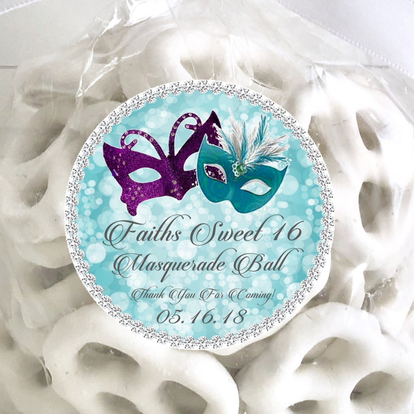 Turquoise and Purple Masquerade Party Stickers