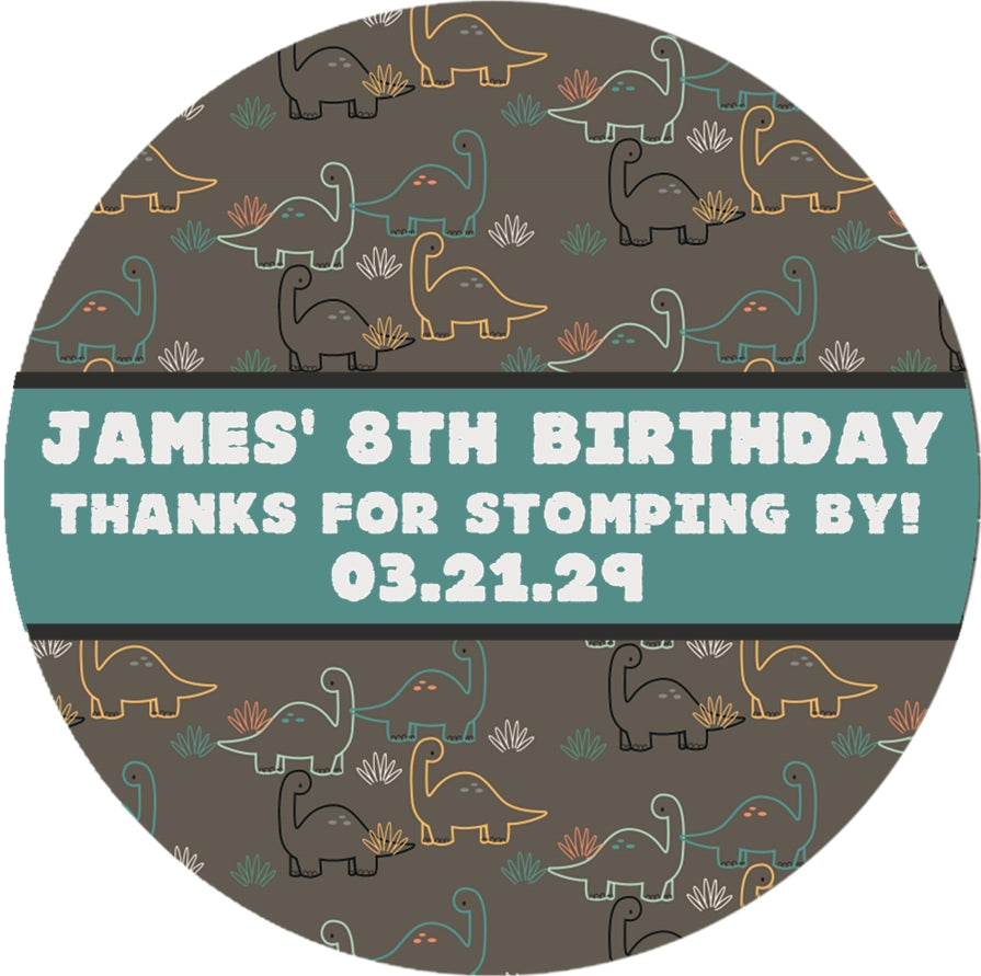 minimalist dinosaur favor sticker with modern prehistoric design