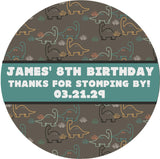 minimalist dinosaur favor sticker with modern prehistoric design
