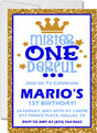 mister one derful birthday invitations blue gold theme