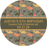modern dinosaur birthday sticker with minimal dino pattern and neutral tones