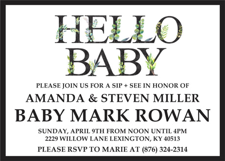 modern sip and see invitations eucalyptus floral theme