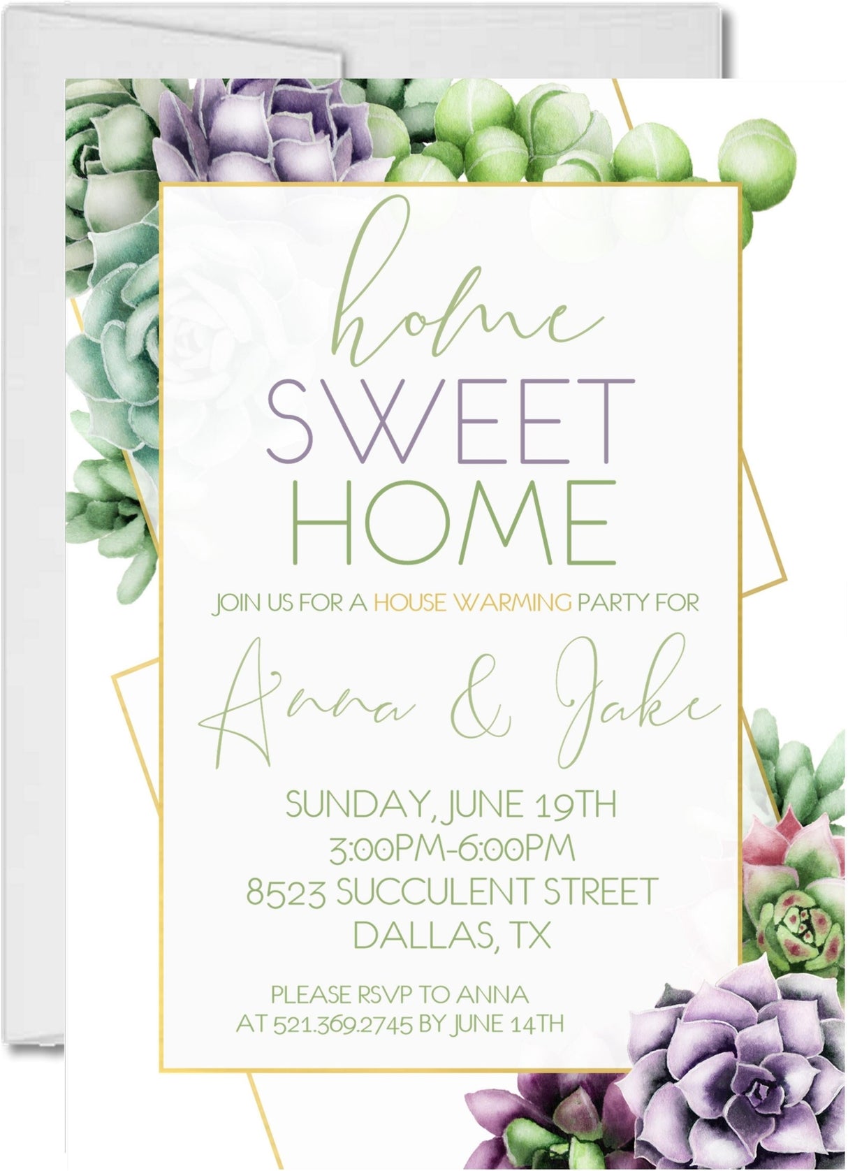 modern succulent housewarming invitation cards elegant style