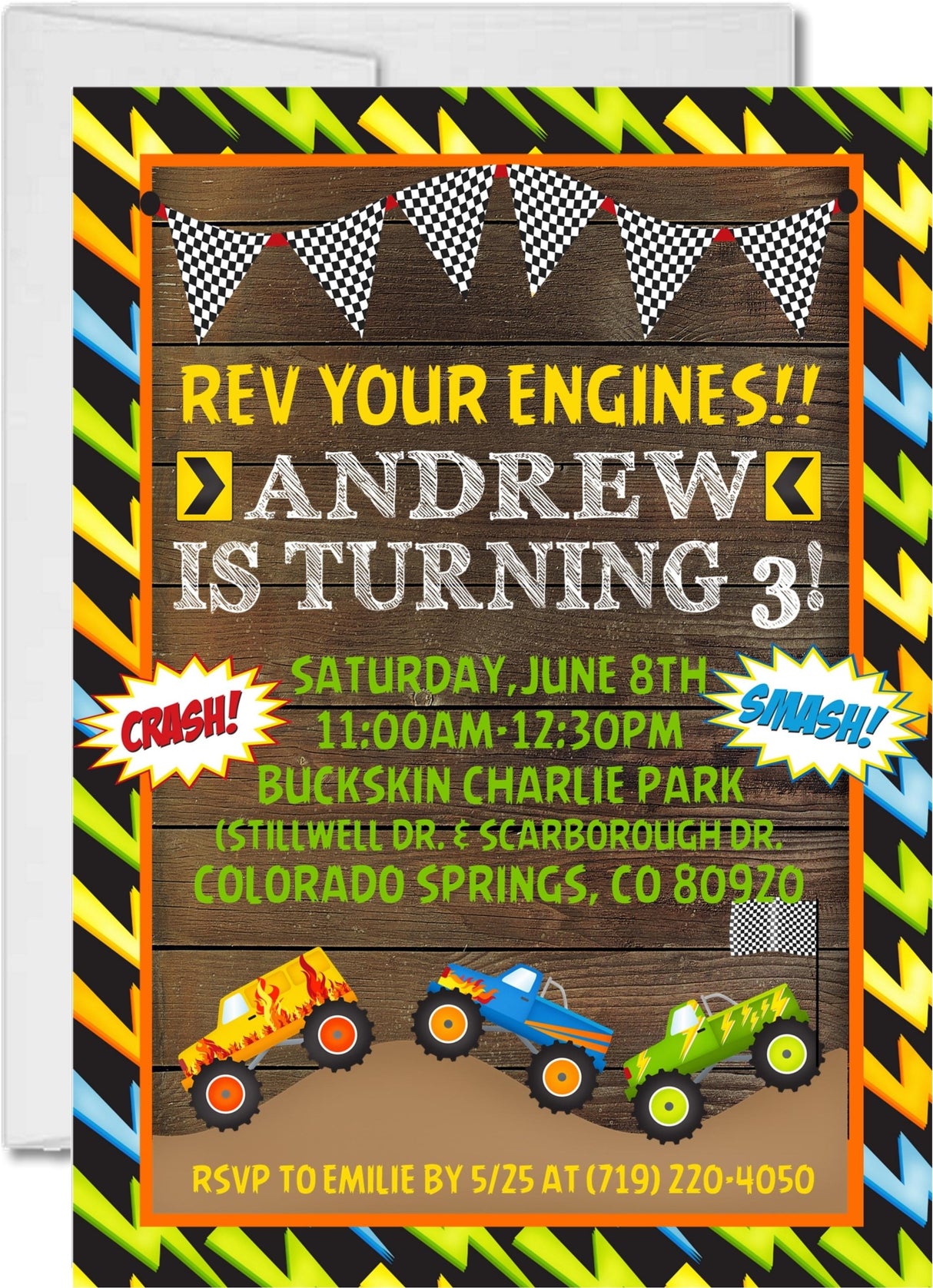 monster truck birthday party invitations truck rally design