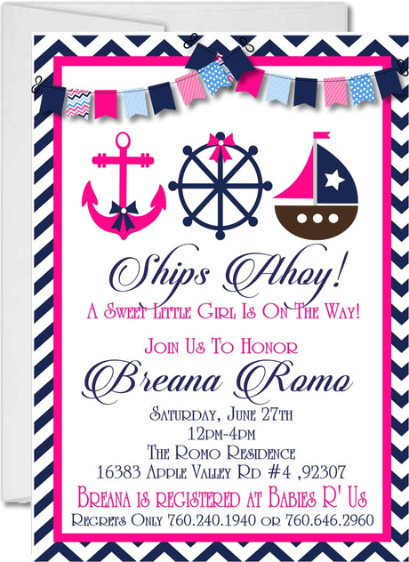 nautical baby shower invitations pink navy anchor design