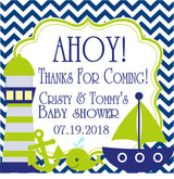 nautical baby shower sticker with lighthouse anchor whale and sailboat navy and lime design