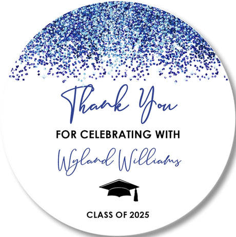 Navy blue graduation stickers – printed glitter design on matte paper