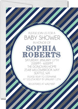 navy blue baby shower invitations modern striped theme