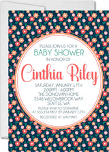 navy floral baby shower invitations coral flower pattern design