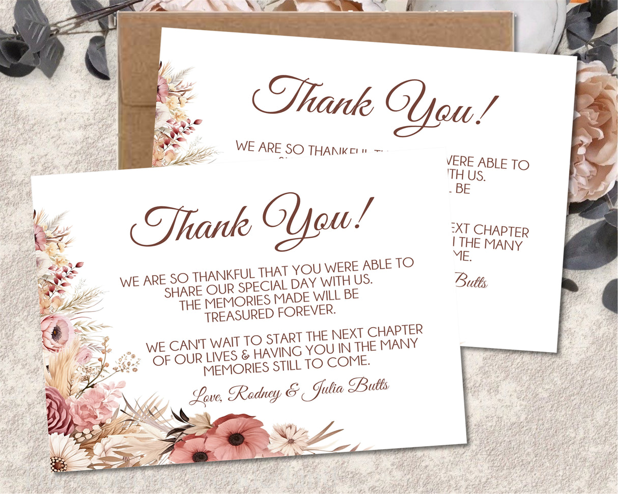 neutral floral wedding thank you notes romantic boho theme