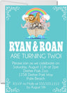noah’s ark twin birthday invitations ark animal design