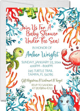 ocean baby shower invitations colorful coral reef design