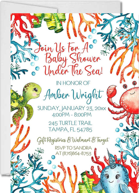 ocean baby shower invitations colorful coral reef design