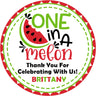 one in a melon birthday sticker with watermelon slice and red green border