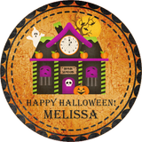 orange haunted train station halloween party favor sticker