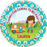 outdoor adventure party sticker with camping icons and character