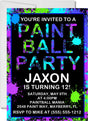 paintball party invitations neon paint splatter design