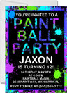 paintball party invitations neon paint splatter design