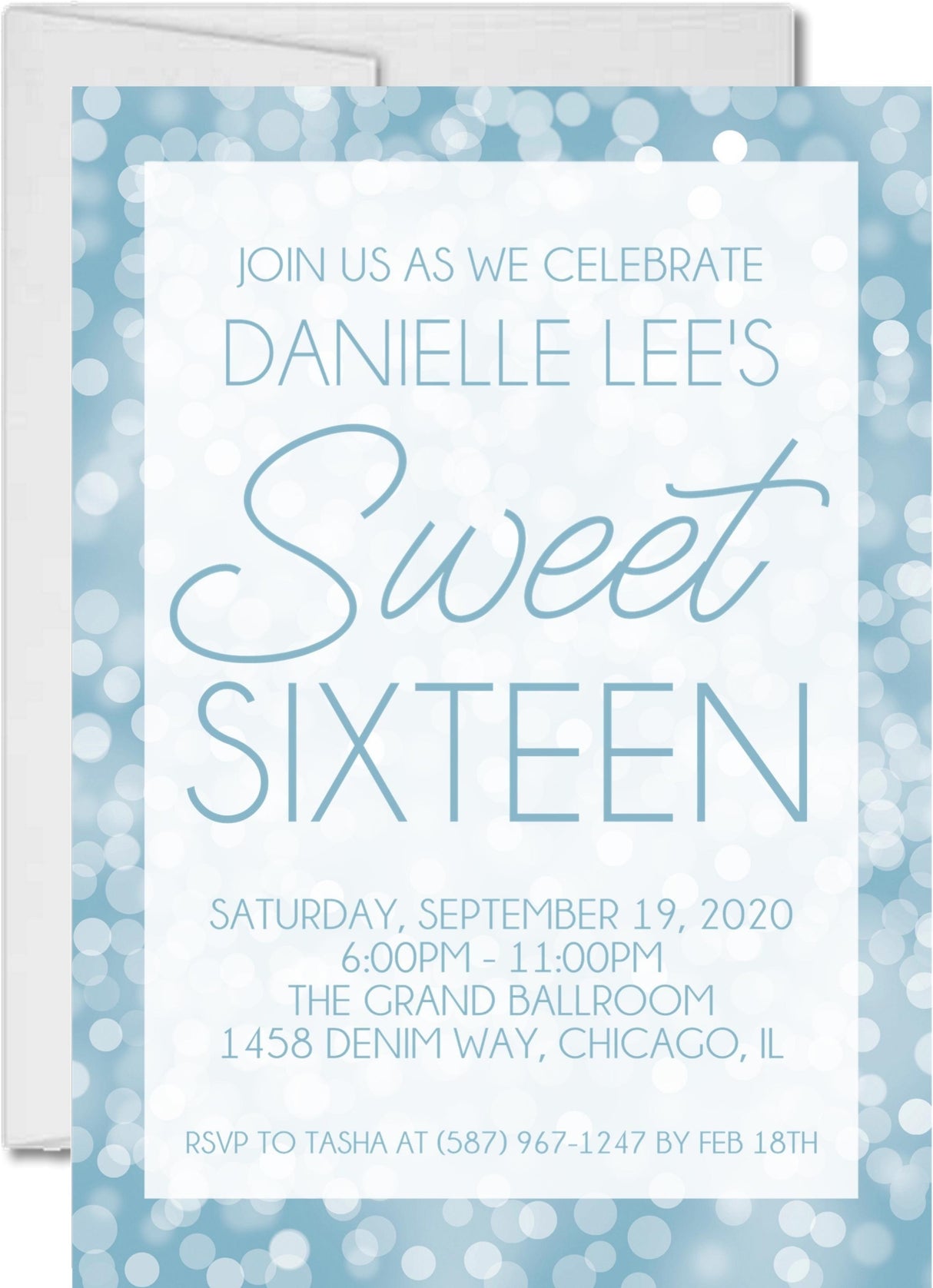 pastel blue sweet sixteen invitations
