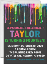 pastel paint party birthday invitations rainbow paint drip design