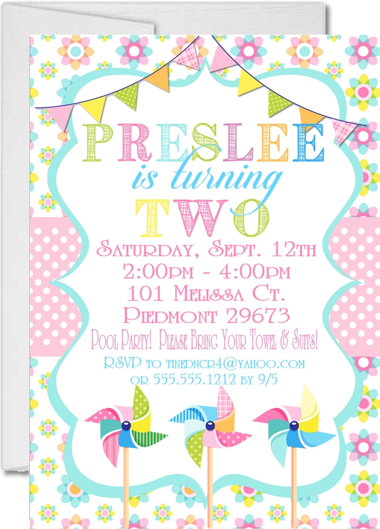 pastel pinwheel birthday invitations spring party theme
