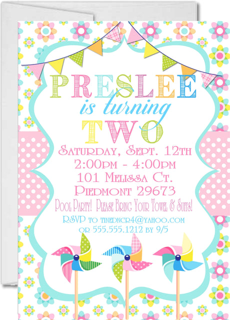 pastel pinwheel birthday invitations spring party theme
