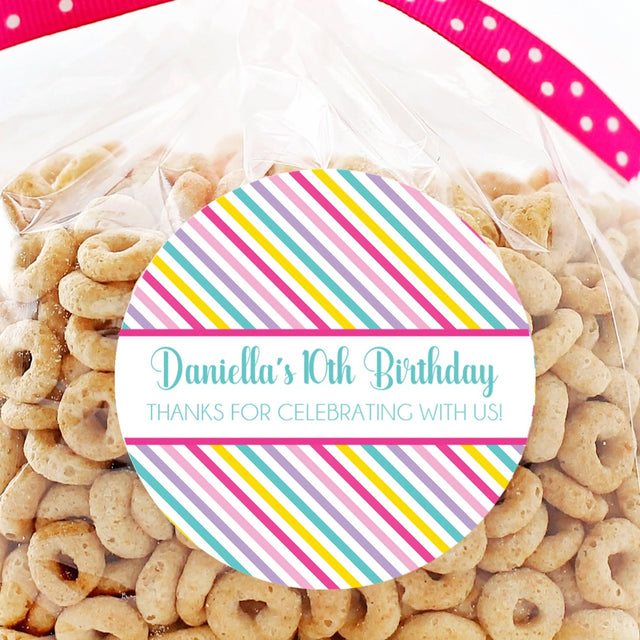 pastel striped rainbow birthday sticker